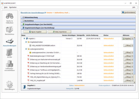 Screenshot - Benutzeroberfläche Angebotsabgabe mit der Bietersoftware AI Bietercockpit