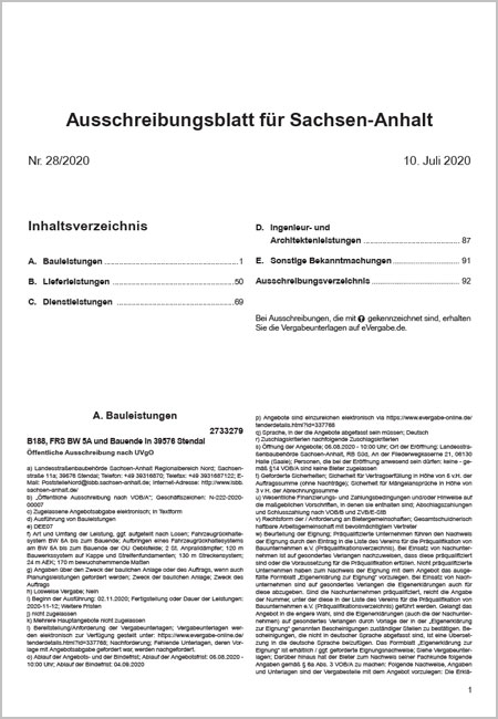 Teaser Ausschreibungsblatt Sachsen-Anhalt, ePaper für Sachsen-Anhalt